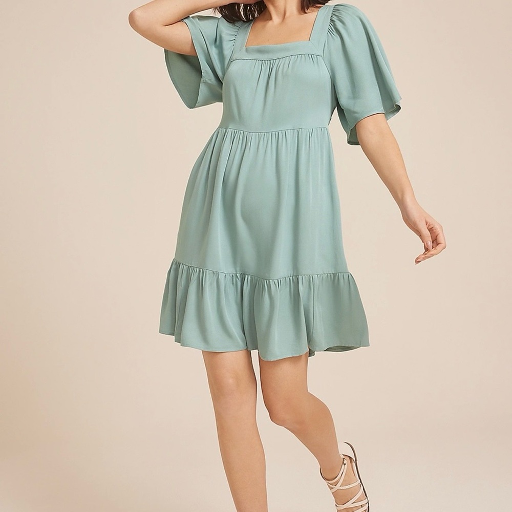 Maurices Sage Green Square Neck Ruffle Mini Dress